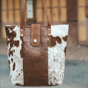 NWT Myra Genuine Leather Hair On Hide Concho Tote